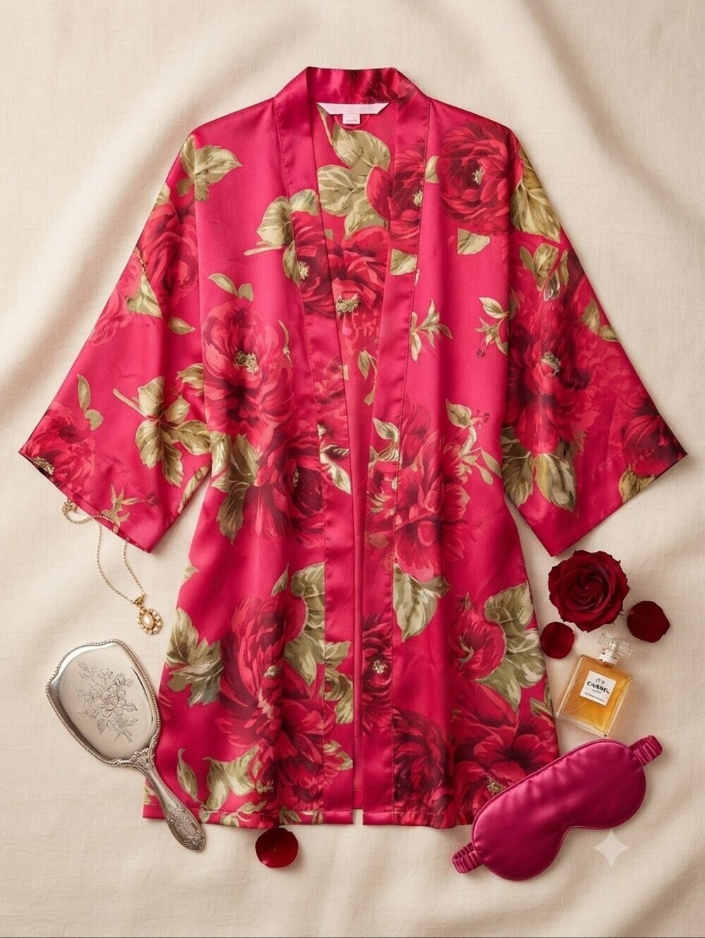 Victoria's Secret Red Rose Silky Robe